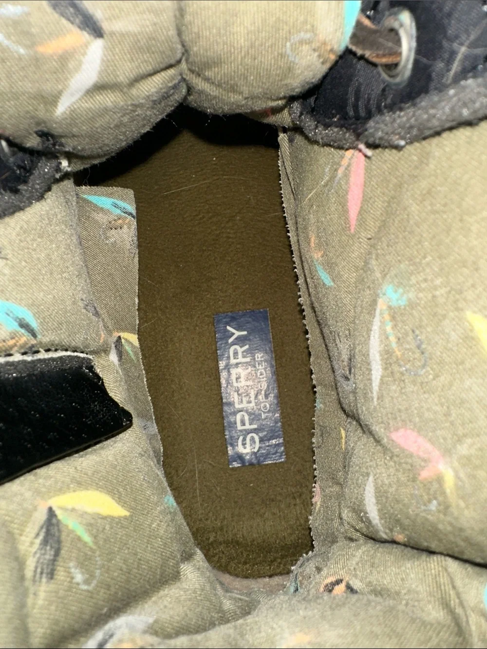 Sperry Black Quilted Duck Rain Boots with Brown Laces